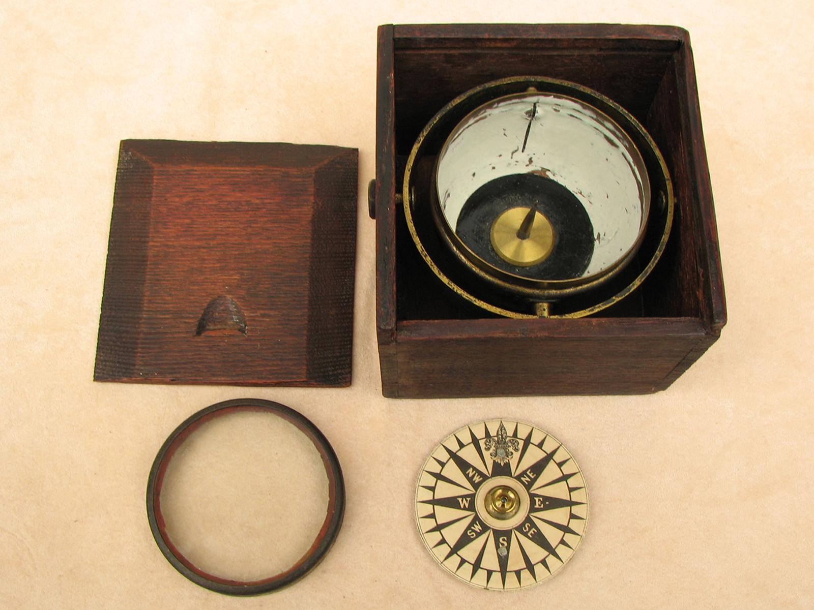 19th century Mariners gimbal compass mounted in mahogany case